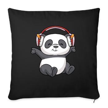 DJ Panda Headphones Panda Bear Bear - Sofa pillowcase 17,3'' x 17,3'' (45 x 45 cm) - black - Front