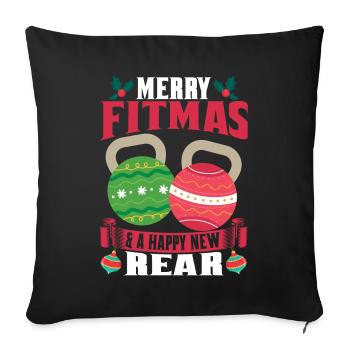 Merry Fitmas Happy New Rear Christmas T Shirt - Sofa pillowcase 17,3'' x 17,3'' (45 x 45 cm) - black - Front