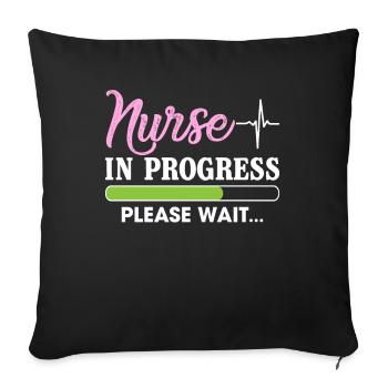 Infirmière en cours, veuillez attendre T-shirt drôle - Housse de coussin décorative 45 x 45 cm - noir - Devant
