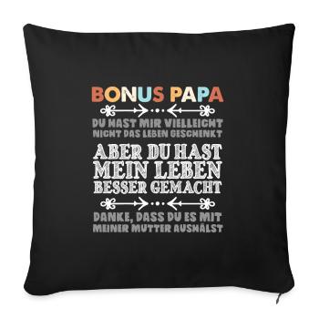 Geschenkidee für Bonuspapa Ziehpapa Stiefpapa - Sofakissenbezug 45 x 45 cm - Schwarz - Vorne