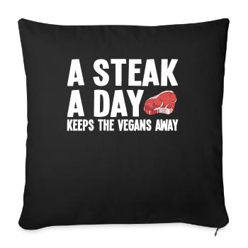 A Steak A Day Keeps The Vegans Away - Sofa pillowcase 17,3'' x 17,3'' (45 x 45 cm) - black - Front