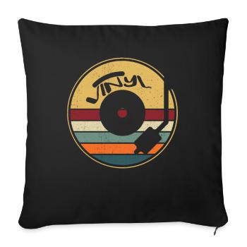 Disque vinyle rétro - Housse de coussin décorative 45 x 45 cm - noir - Devant