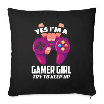 Gamer Girl Gamerin Zockerin Zocken Gamer - Sofakissenbezug 45 x 45 cm - Schwarz - Vorne