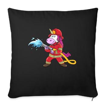 Lustiges Einhorn als Feuerwehrmann Design - Housse de coussin décorative 45 x 45 cm - noir - Devant