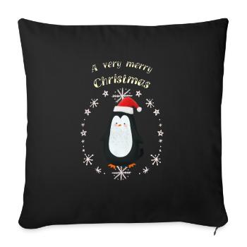Un pingouin de Noël très joyeux Noël - Housse de coussin décorative 45 x 45 cm - noir - Devant