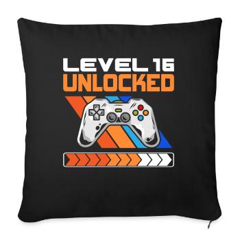 16e anniversaire Niveau 16 Débloqué 16 ans - Housse de coussin décorative 45 x 45 cm - noir - Devant