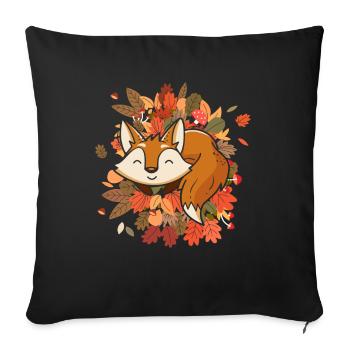 Mignon renard automne feuilles Les amoureux du renard - Housse de coussin décorative 45 x 45 cm - noir - Devant