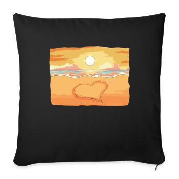 Coeur peint dans le sable au bord de la mer avec coucher de soleil - Housse de coussin décorative 45 x 45 cm - noir - Devant