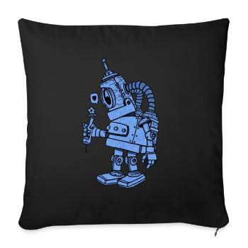 Roboter in Liebe blau - Sofakissenbezug 45 x 45 cm - Schwarz - Vorne