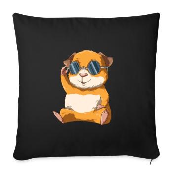 Mignon petit cochon d'Inde avec des lunettes de soleil - Housse de coussin décorative 45 x 45 cm - noir - Devant