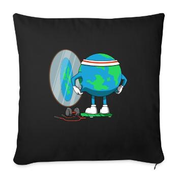 Terre plate de forme physique de globe terrestre de régime drôle - Housse de coussin décorative 45 x 45 cm - noir - Devant