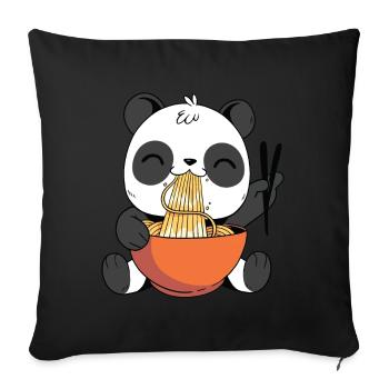 Panda mignon mangeant des ramen - Housse de coussin décorative 45 x 45 cm - noir - Devant