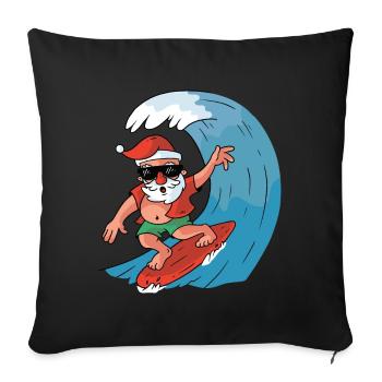 Père Noël surfant - Housse de coussin décorative 45 x 45 cm - noir - Devant