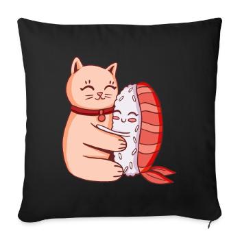 Cute Cat And Sushi Hugging - Sofa pillowcase 17,3'' x 17,3'' (45 x 45 cm) - black - Front