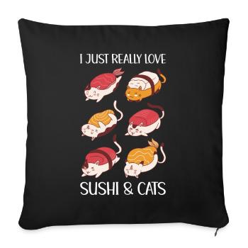 J'adore vraiment les sushis et les chats - Housse de coussin décorative 45 x 45 cm - noir - Devant