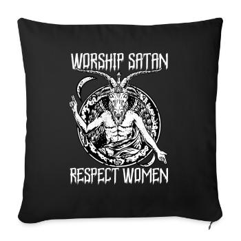 Satanic Baphomet - Worship Satan Respect Women - Sofa pillowcase 17,3'' x 17,3'' (45 x 45 cm) - black - Front