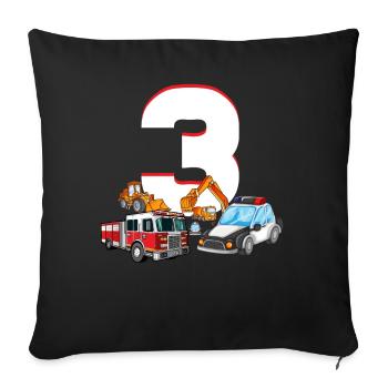 3ème anniversaire 3 ans de pompiers de la police pelle - Housse de coussin décorative 45 x 45 cm - noir - Devant