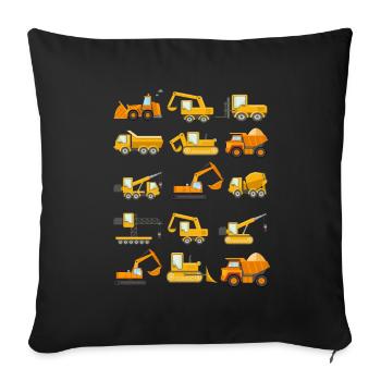 Construction Diggers Trucks Vehicles Design - Sofa pillowcase 17,3'' x 17,3'' (45 x 45 cm) - black - Front