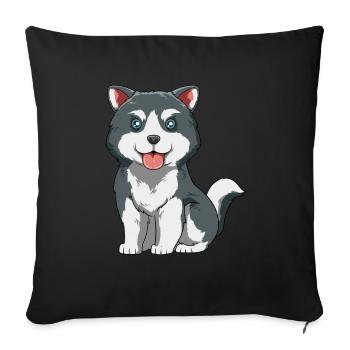Husky chiot - Housse de coussin décorative 45 x 45 cm - noir - Devant