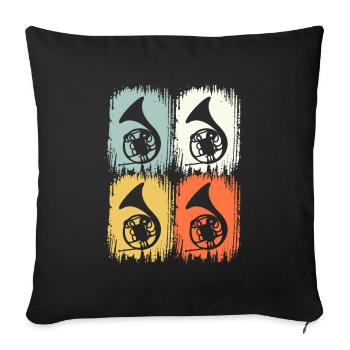 Retro brass band Waldhorn & Hornist - Sofa pillowcase 17,3'' x 17,3'' (45 x 45 cm) - black - Front