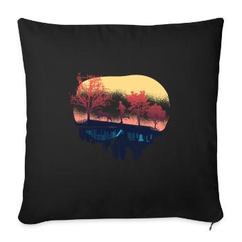 Retro Canicross, cross-country run with dog - Sofa pillowcase 17,3'' x 17,3'' (45 x 45 cm) - black - Front