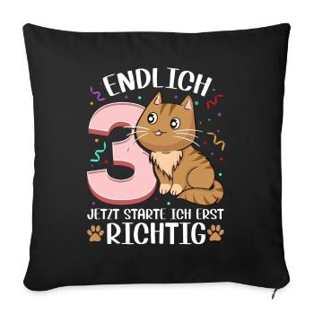 3. Geburtstag Mädchen kleid deko ich bin endlich 3 - Sofakissenbezug 45 x 45 cm - Schwarz - Vorne