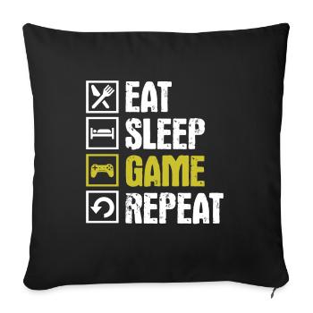 eat sleep game repeat - Sofa pillowcase 17,3'' x 17,3'' (45 x 45 cm) - black - Front