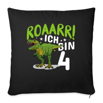 4. Geburtstag 4 Jahre Dino Dinosaurier Fan - Sofakissenbezug 45 x 45 cm - Schwarz - Vorne