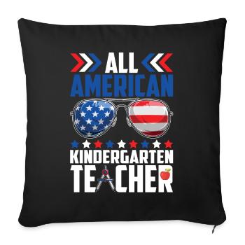 All American Kindergarten Teacher USA Flag - Housse de coussin décorative 45 x 45 cm - noir - Devant