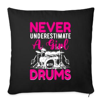 Drôle de femme percussion de batterie cadeau - Housse de coussin décorative 45 x 45 cm - noir - Devant