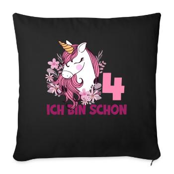 4. Geburtstag Mädchen 4 Jahre Pferd Pferde Einhorn - Sofakissenbezug 45 x 45 cm - Schwarz - Vorne