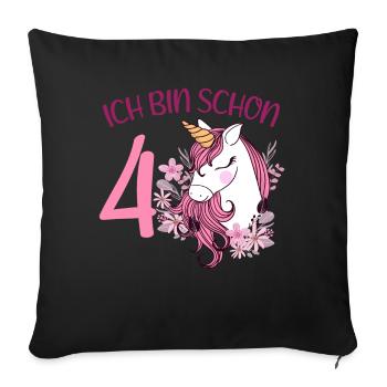 4. Geburtstag Mädchen 4 Jahre Pferd Pferde Einhorn - Sofakissenbezug 45 x 45 cm - Schwarz - Vorne