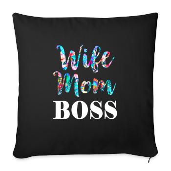 WIFE MOM BOSS - Femme Mama Fête des mères - Housse de coussin décorative 45 x 45 cm - noir - Devant