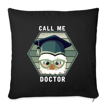 Doctorat diplôme PHD Llama Alpaka drôle - Housse de coussin décorative 45 x 45 cm - noir - Devant