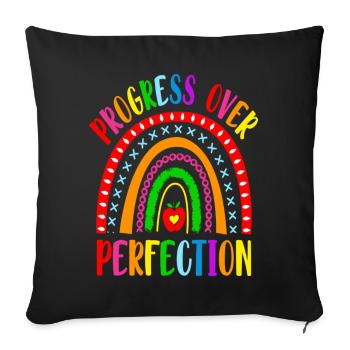 Rainbow Progress Over Perfection Motivational - Sofa pillowcase 17,3'' x 17,3'' (45 x 45 cm) - black - Front