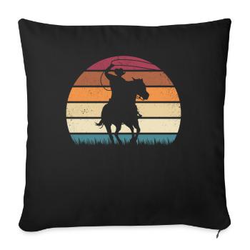 Retro Western Texas cheval cow-boy équitation - Housse de coussin décorative 45 x 45 cm - noir - Devant