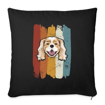 Cavalier souriant King Charles Spaniel rétro - Housse de coussin décorative 45 x 45 cm - noir - Devant