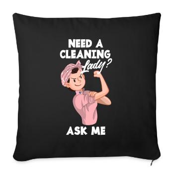 Drôle de femme de ménage Nettoyeur Femme au foyer Nettoyage - Housse de coussin décorative 45 x 45 cm - noir - Devant