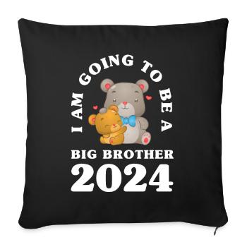 Je serai un grand frère 2024 ours - Housse de coussin décorative 45 x 45 cm - noir - Devant