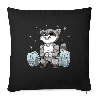 Waschbär Gewichtheben Fitness-Studio - Sofakissenbezug 45 x 45 cm - Schwarz - Vorne