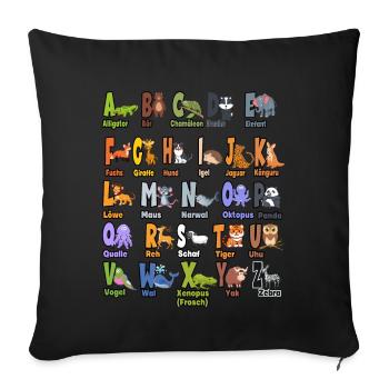 Alphabet Tiere ABCs Lernen - Sofakissenbezug 45 x 45 cm - Schwarz - Vorne