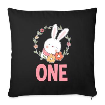 1er anniversaire Fille 1 an Lapin Lapin - Housse de coussin décorative 45 x 45 cm - noir - Devant