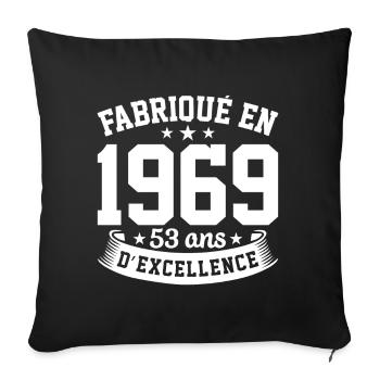 Fabriqué en 1969 53 Ans D'excellence - Housse de coussin décorative 45 x 45 cm - noir - Devant