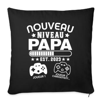 Nouveau niveau papa 2023 - Cadeau Futur Papa Gamer - Housse de coussin décorative 45 x 45 cm - noir - Devant