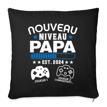 Nouveau papa en 2024 - Cadeau Papa gamer - Housse de coussin décorative 45 x 45 cm - noir - Devant