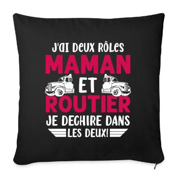 Femme Routière J'ai Deux Rôles Maman Routière - Housse de coussin décorative 45 x 45 cm - noir - Devant
