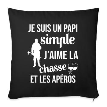 Un Papi j'aime la chasse et l'apéro Humour Cadeau - Housse de coussin décorative 45 x 45 cm - noir - Devant