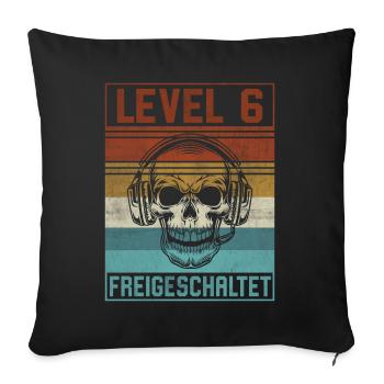 6. Geburtstag Gamer Level 6 Jahre - Sofakissenbezug 45 x 45 cm - Schwarz - Vorne