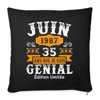 35 Ans Anniversaire Vintage Né(e) en Juin 1987 - Housse de coussin décorative 45 x 45 cm - noir - Devant