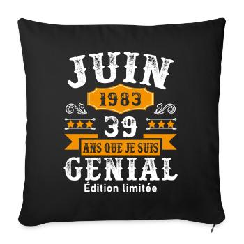 39 Ans Anniversaire Vintage Né(e) en Juin 1983 - Housse de coussin décorative 45 x 45 cm - noir - Devant